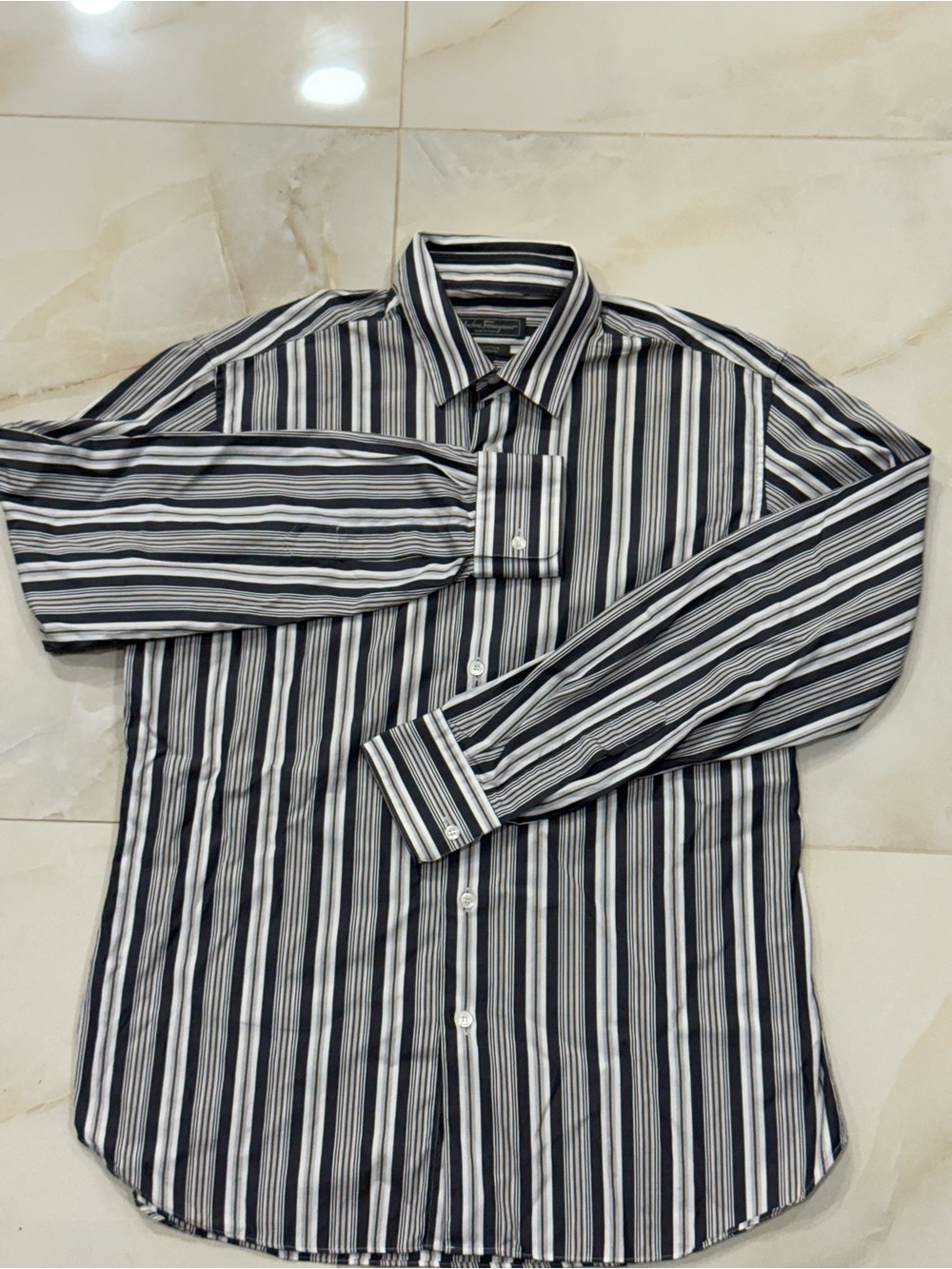 Salvatore Ferragamo Black and White Vertical Stripe Dress Shirt - Picture 2 of 6